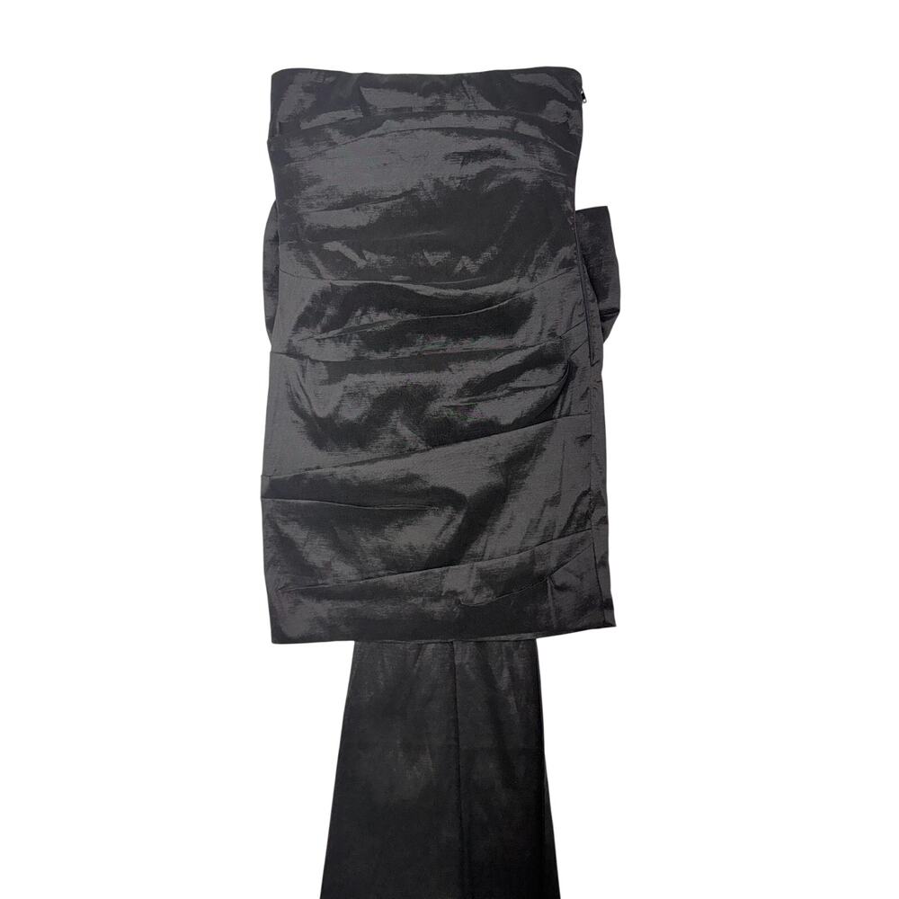 Lovely Day Black Strapless Mini Dress M Ruched Bow Train Formal Cocktail Prom